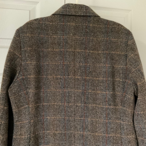 Uniqlo Double Breasted Long Coat Wool Blend Brown Herringbone w/ Check Size M - Picture 8 of 16